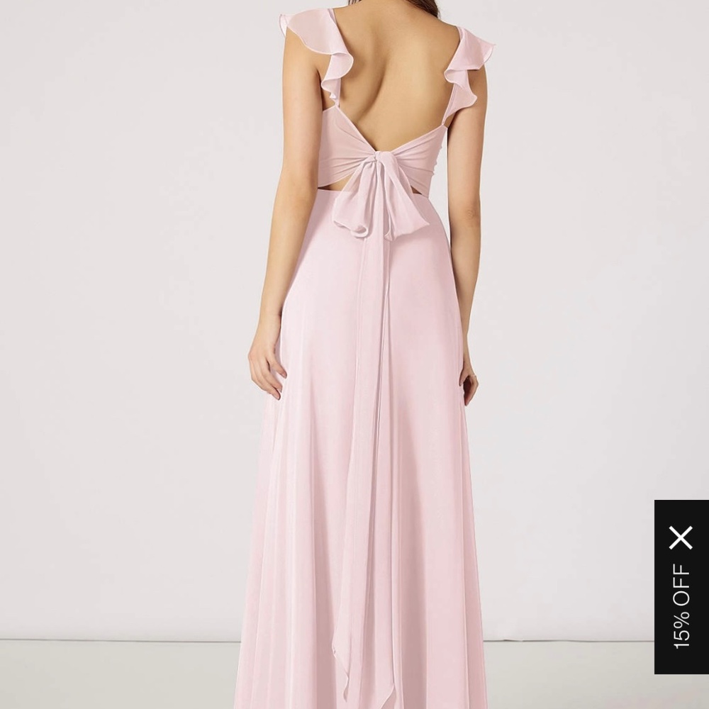 Azazie Everett A-Line V-Neck Ruched Chiffon Floor-Length Dress in Blushing Pink - Picture 2 of 7